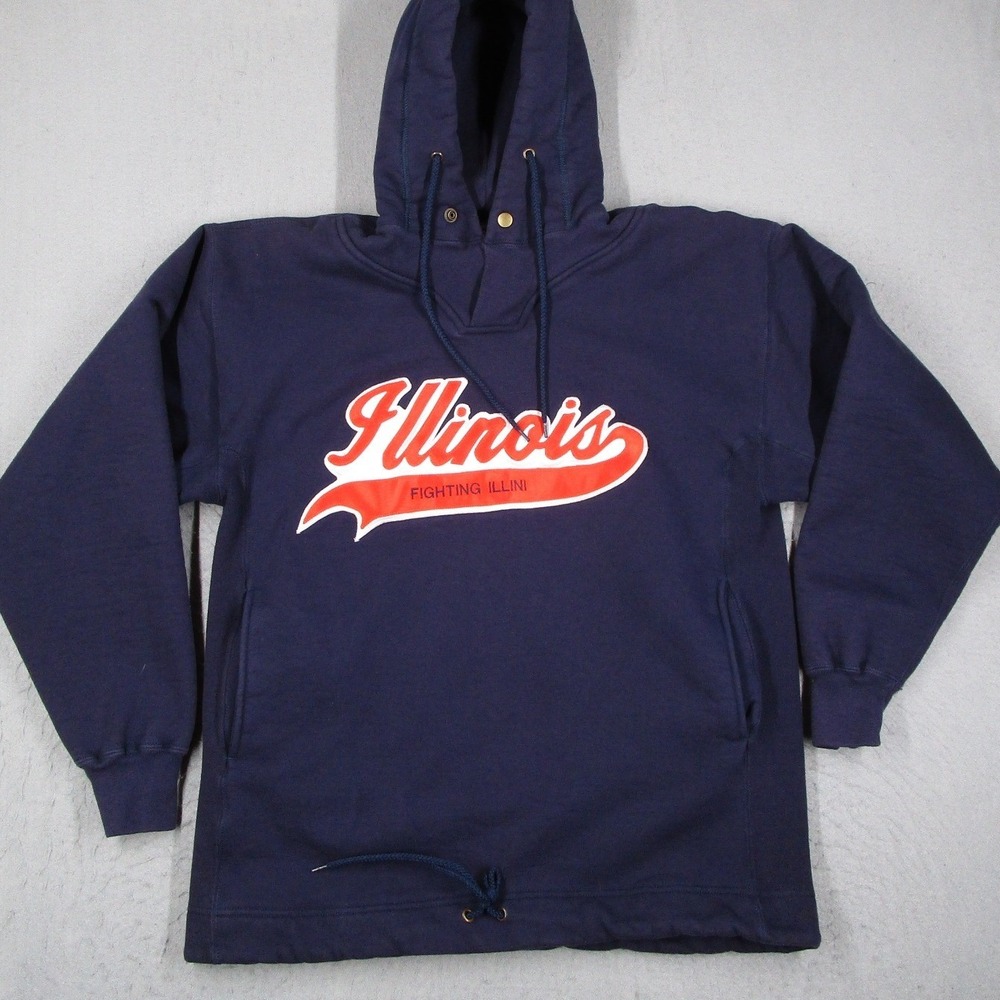 Vintage Russell Athletic Pro Cotton Illinois Fighting Illini Hoodie Navy Blue L